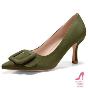 Women's Pointed Toe Stiletto Pumps – 3-Inch Heels with Buckle Detail for Dress & Formal Wear