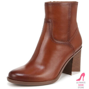 Women's Fashion Ankle Boot – Snip Toe Leather Bootie with Block Heel and Side Zip