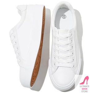 Women's White PU Leather Tennis Sneakers