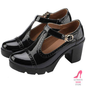 Women's T-Strap Platform Oxford Heels – Square Toe Mid-Heel Dress Shoes